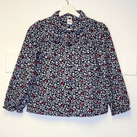 Janie and Jack Red Birds Floral Flannel Navy Blue Winter Pajama Shirt Size 10 - Picture 11 of 11